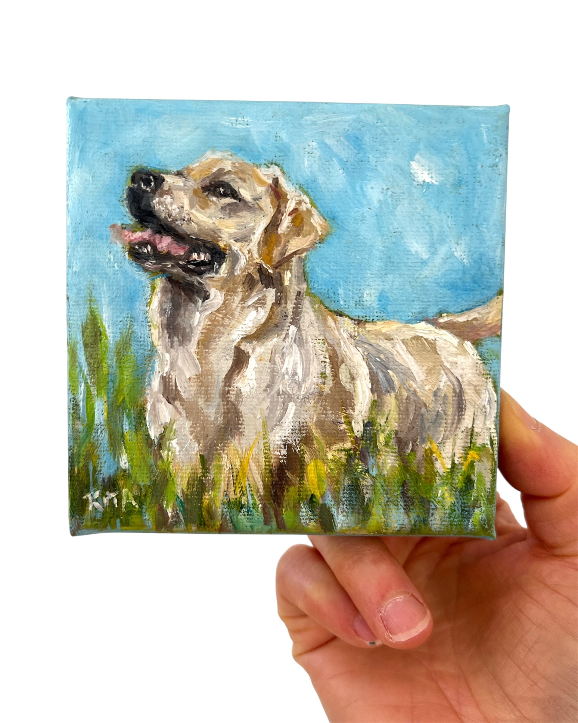 Joyful Labrador – Tiny Original Animal Oil Painting Art Gift