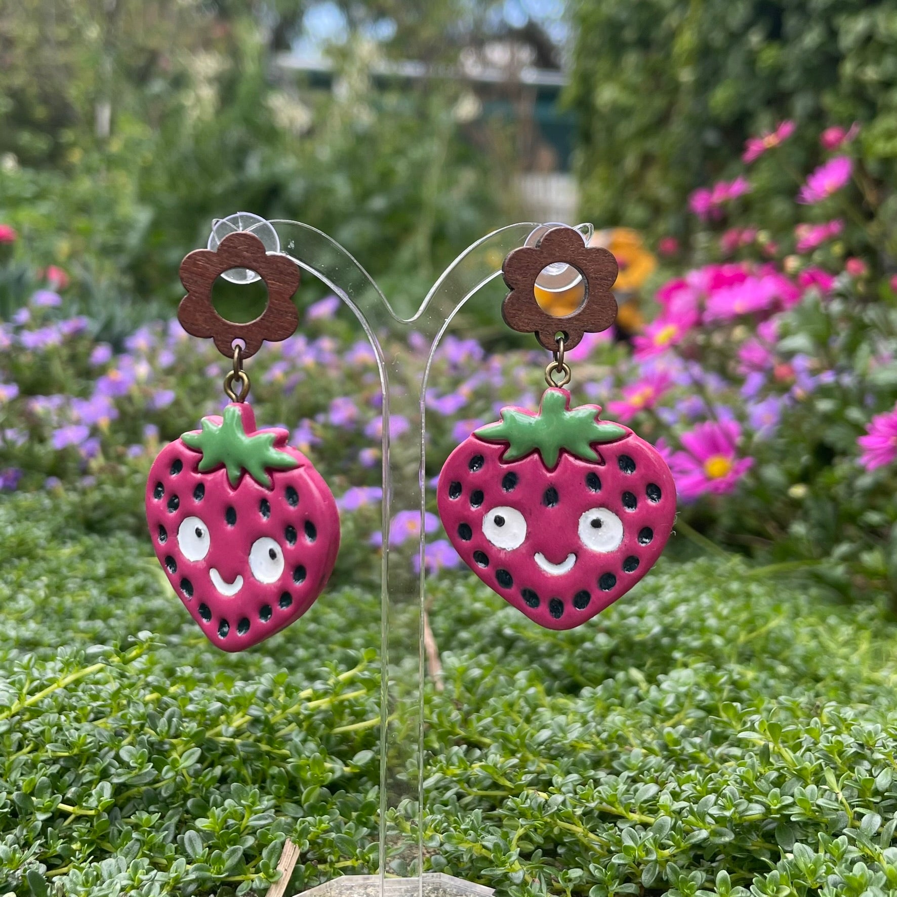 Quirky Strawberry Handpainted Polymer Clay Earrings