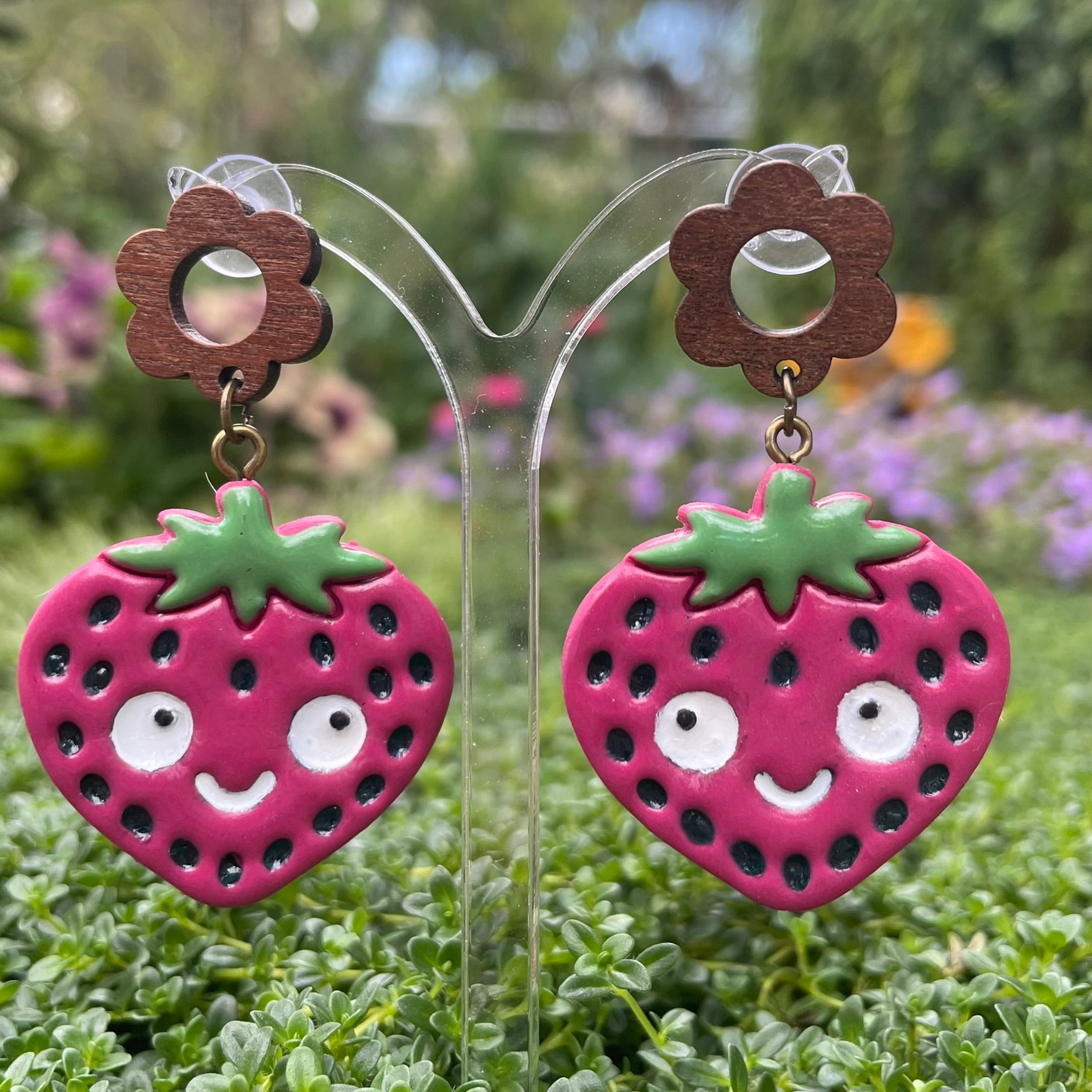 Quirky Strawberry Handpainted Polymer Clay Earrings