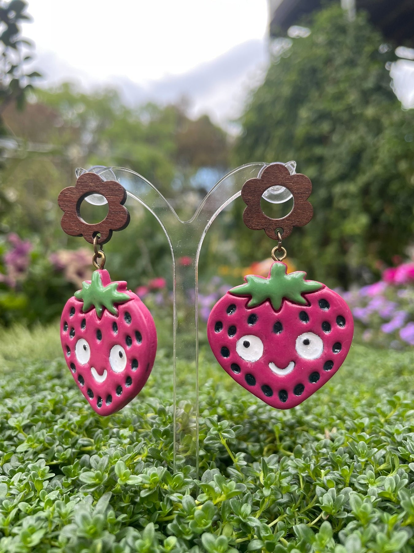 Quirky Strawberry Handpainted Polymer Clay Earrings