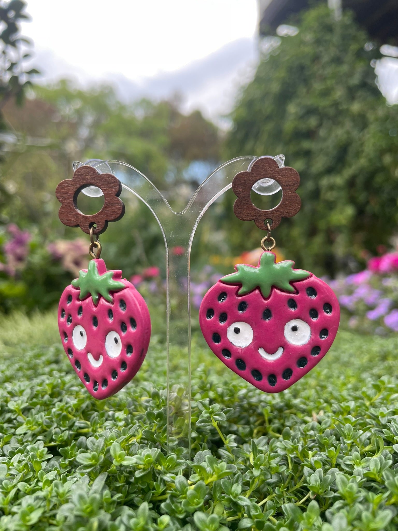 Quirky Strawberry Handpainted Polymer Clay Earrings