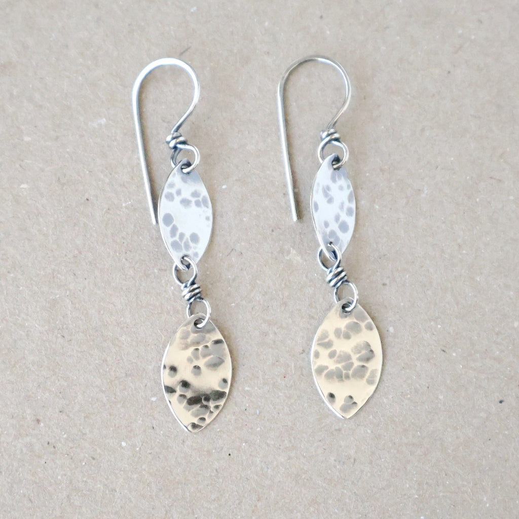 Handcrafted Ethical Sterling Silver Earrings - Playful Double Leaf Drops