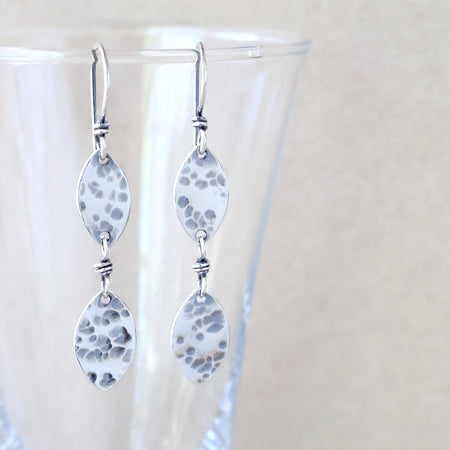 Handcrafted Ethical Sterling Silver Earrings - Playful Double Leaf Drops