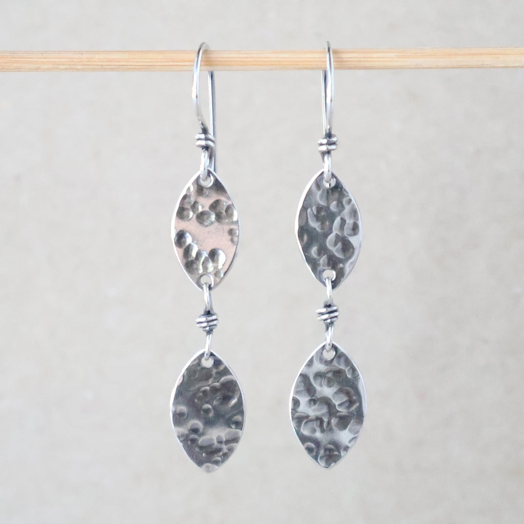 Handcrafted Ethical Sterling Silver Earrings - Playful Double Leaf Drops
