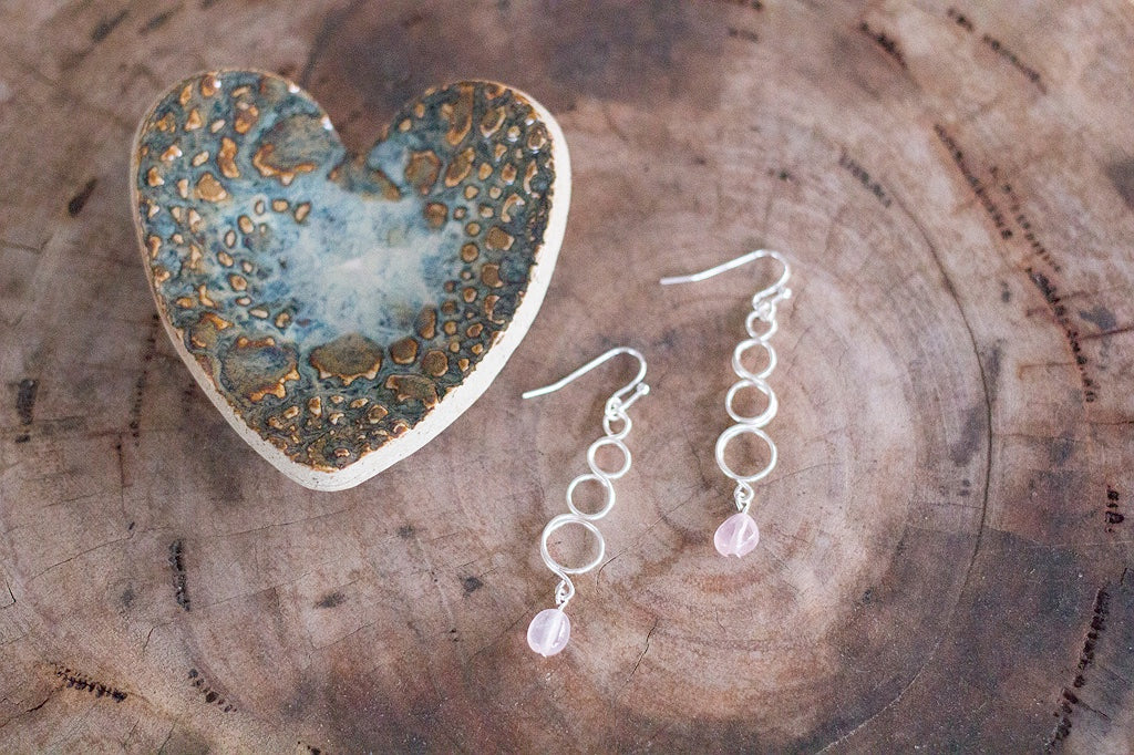 Natural Rose Quartz Gemstone Silver Earrings | Crystal Jewellery