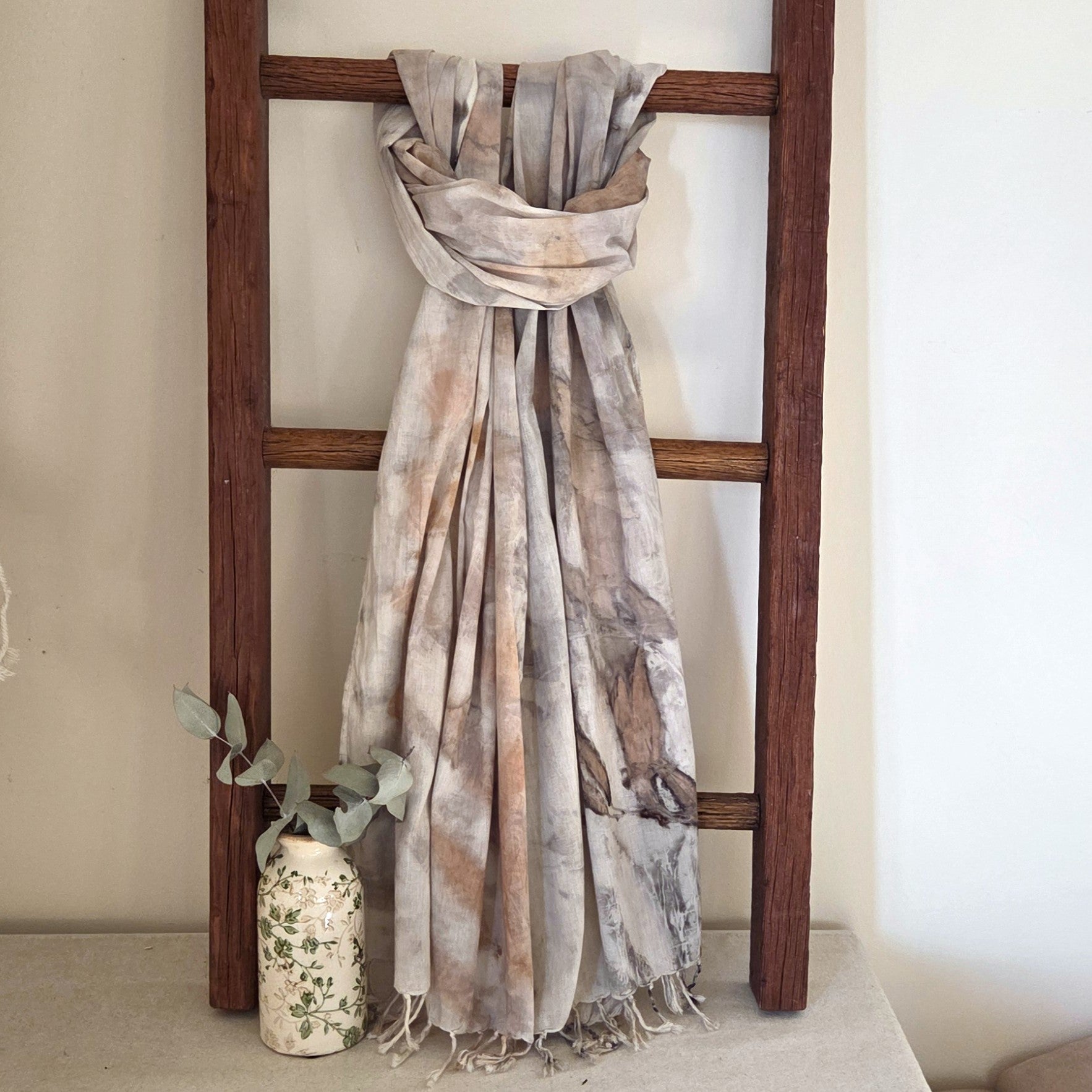 The Ivory - Fine Voile Cotton Ecoprint Scarf/Wrap