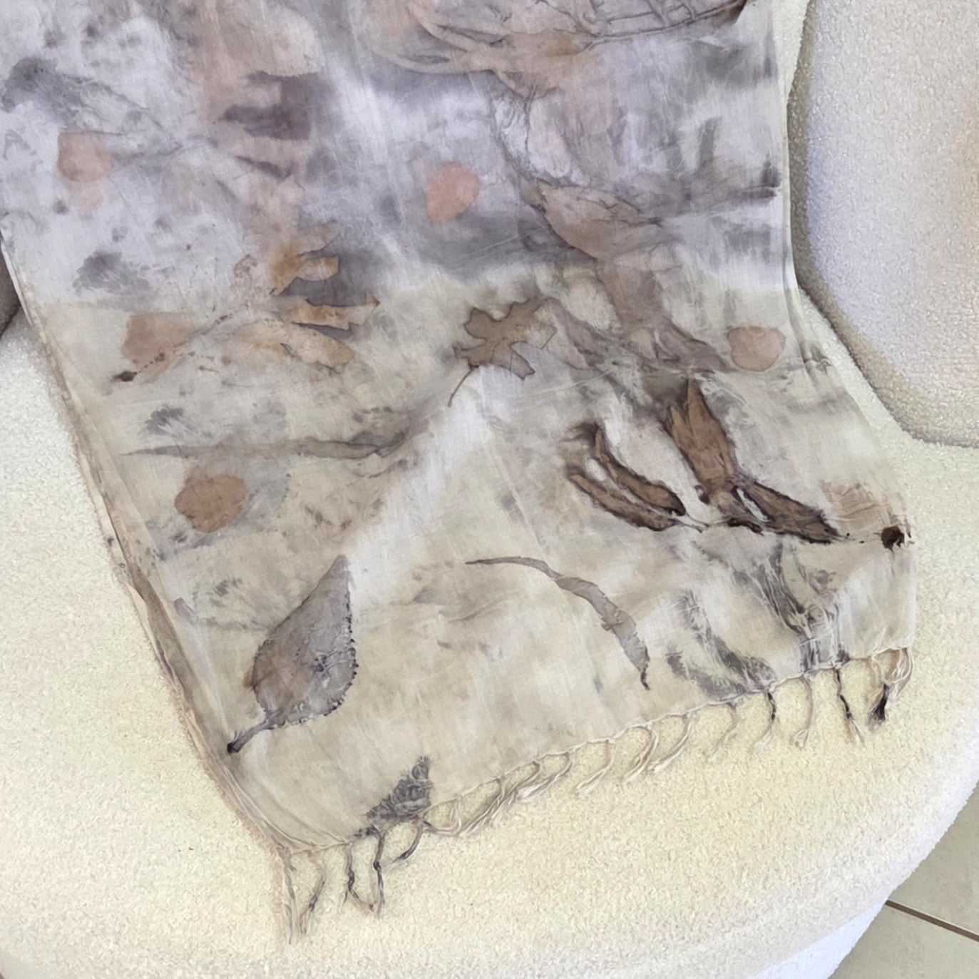 The Ivory - Fine Voile Cotton Ecoprint Scarf/Wrap