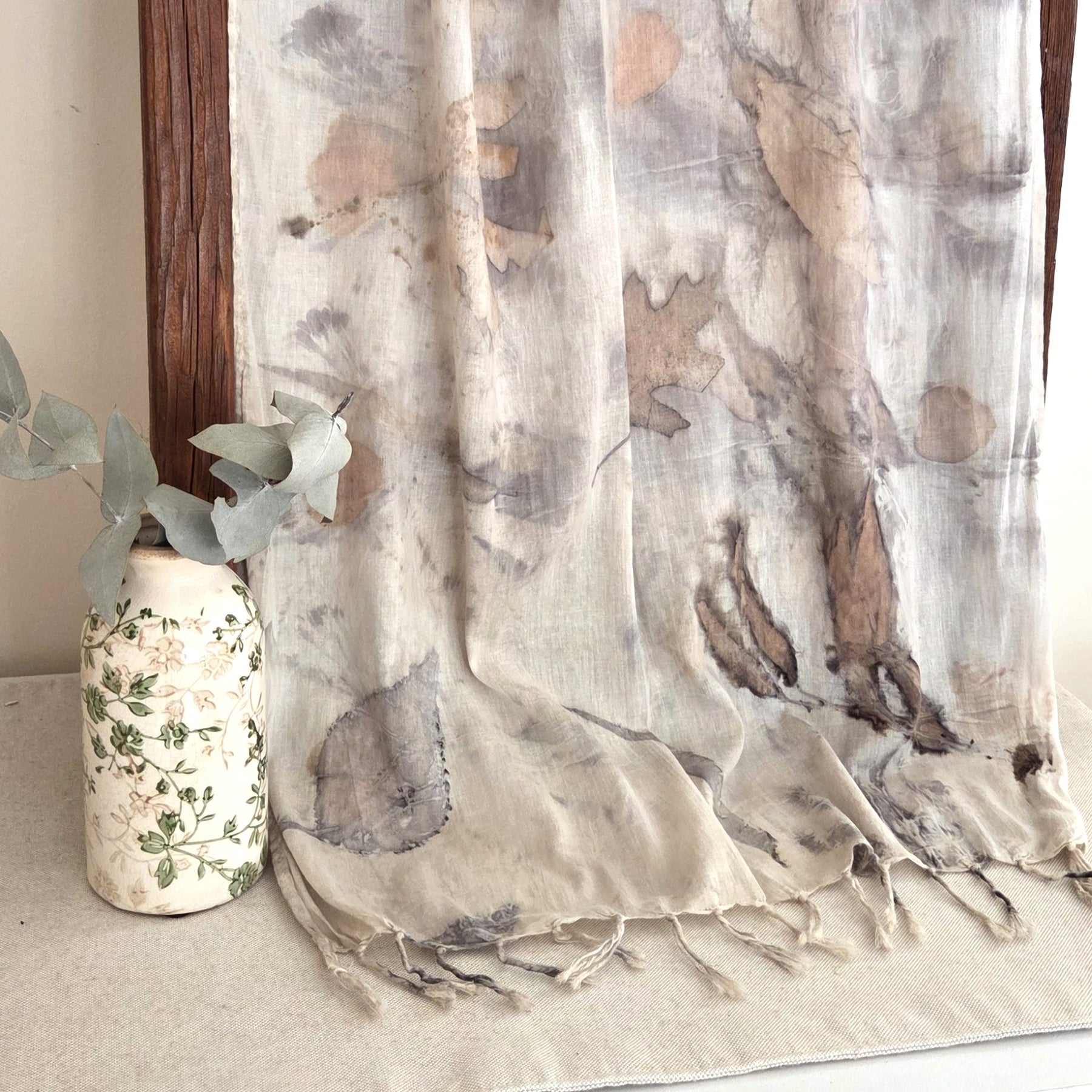 The Ivory - Fine Voile Cotton Ecoprint Scarf/Wrap