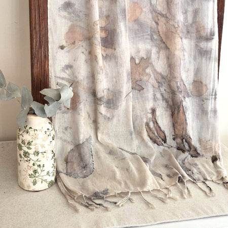 The Ivory - Fine Voile Cotton Ecoprint Scarf/Wrap