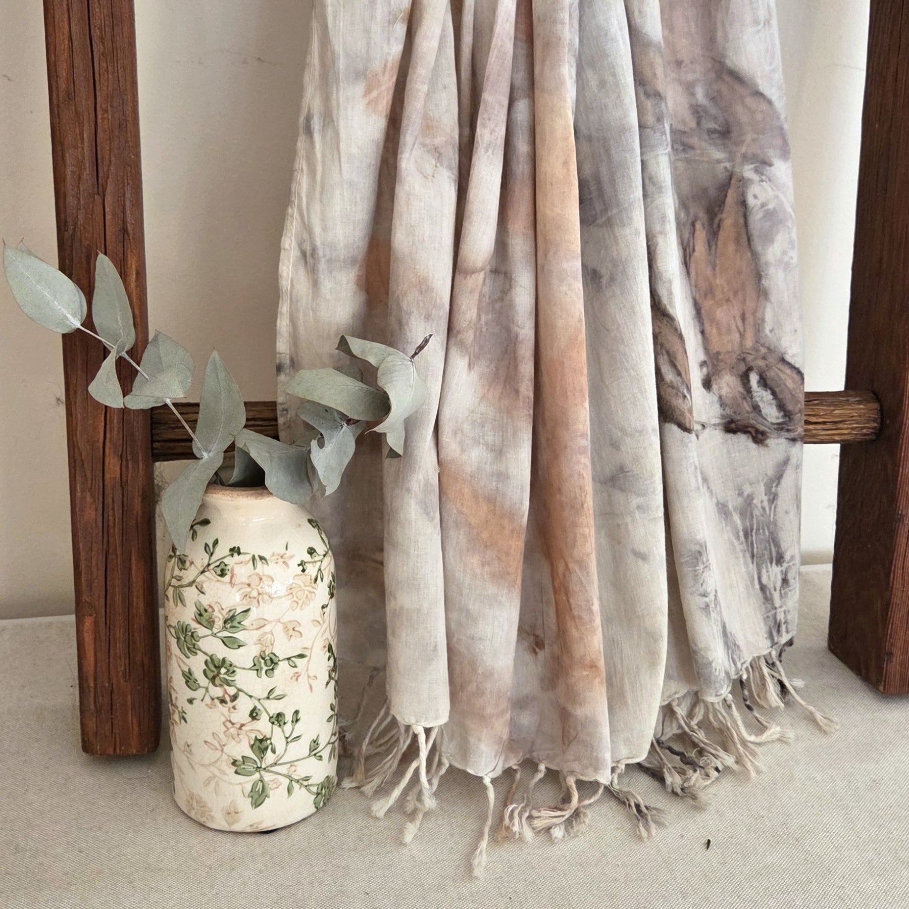 The Ivory - Fine Voile Cotton Ecoprint Scarf/Wrap