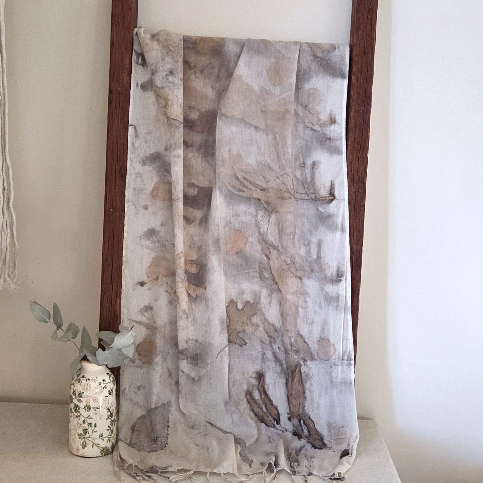 The Ivory - Fine Voile Cotton Ecoprint Scarf/Wrap
