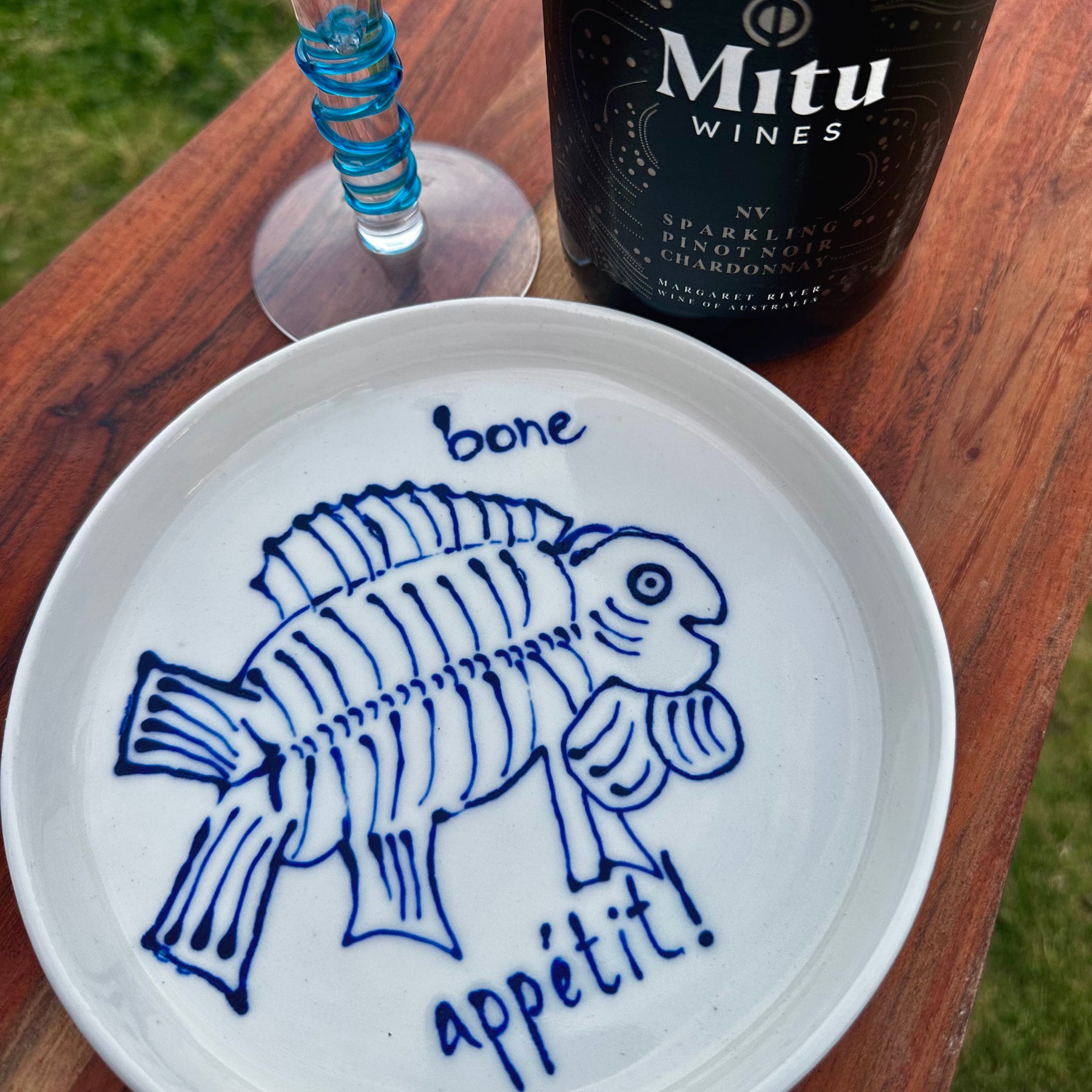 Bone Appétit! | Handmade Porcelain Plate | Blue & White Fish Design | Coastal Tableware | 18cm