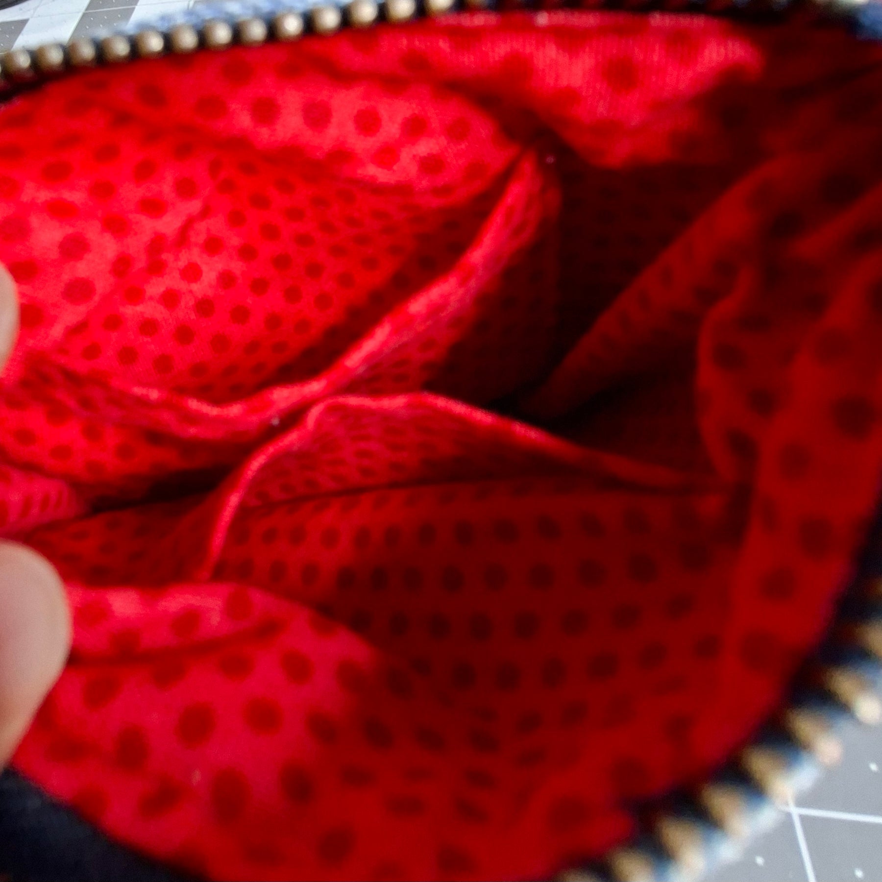 Recycled Denim Flat Strawberry Zipper Pouch