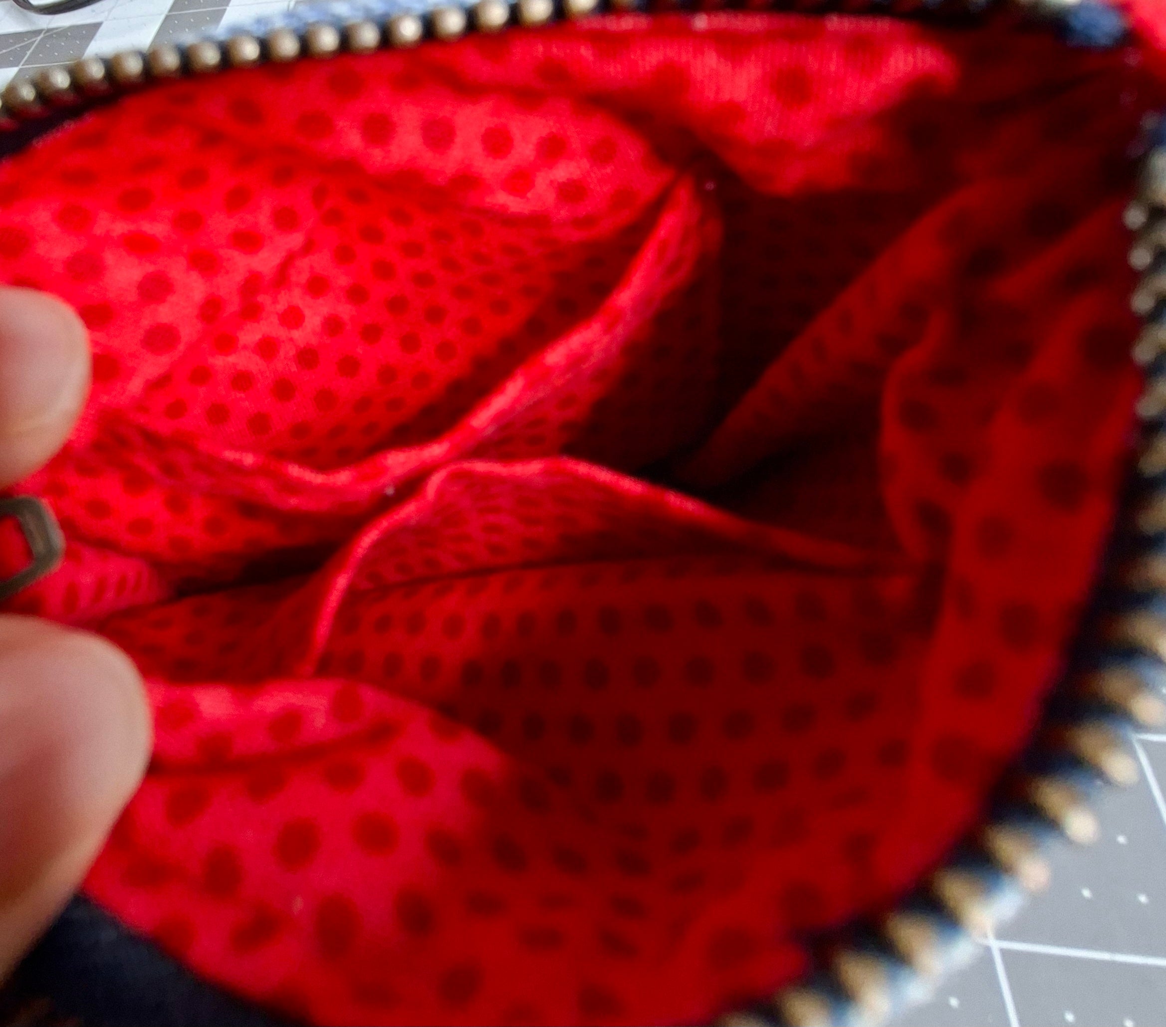Recycled Denim Flat Strawberry Zipper Pouch