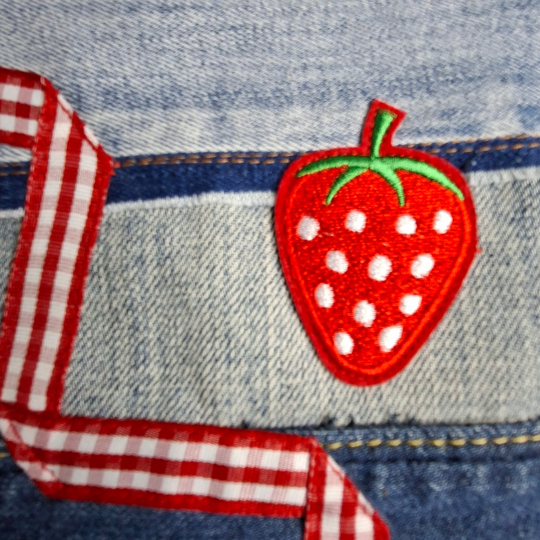 Recycled Denim Flat Strawberry Zipper Pouch