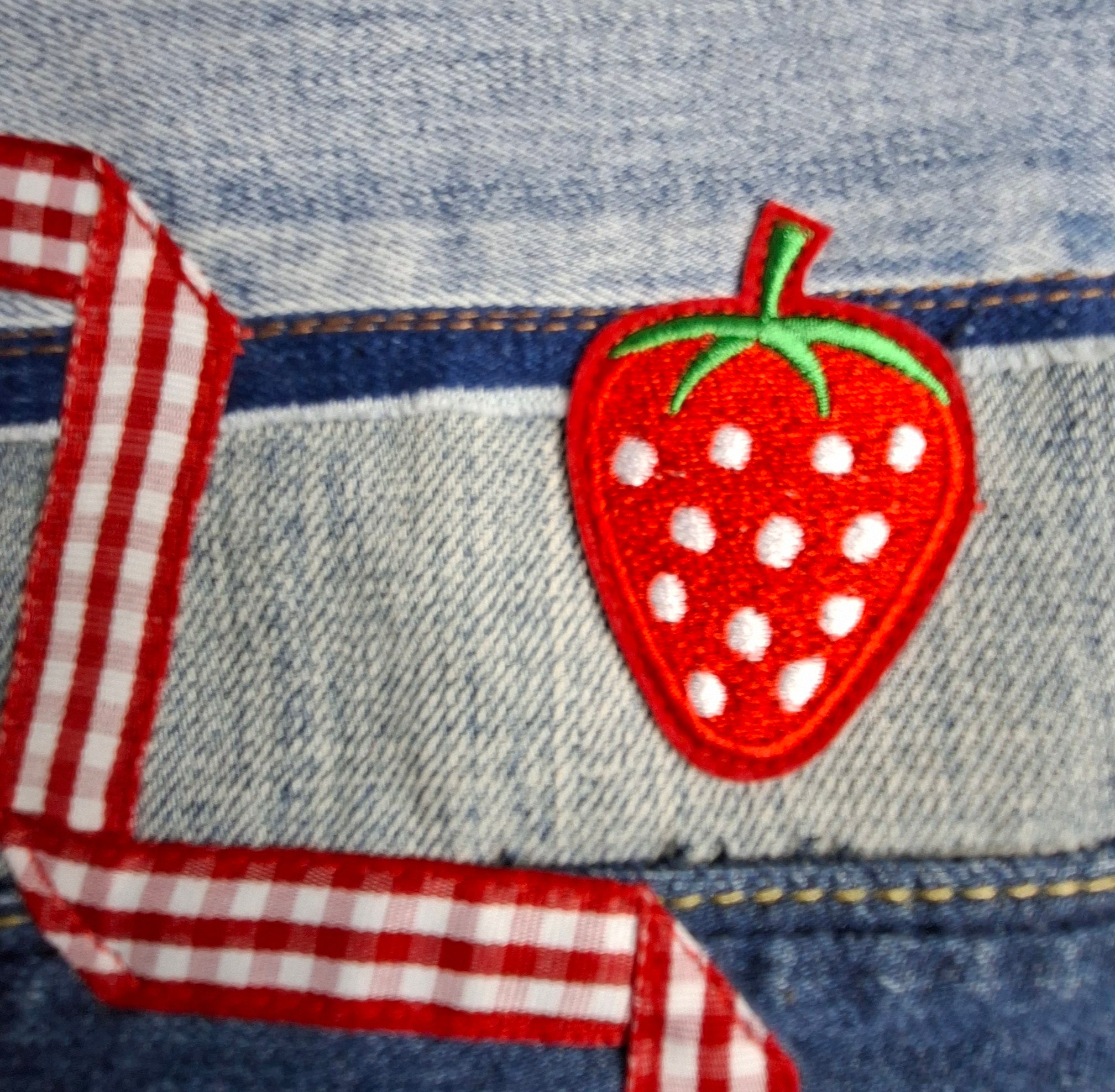 Recycled Denim Flat Strawberry Zipper Pouch