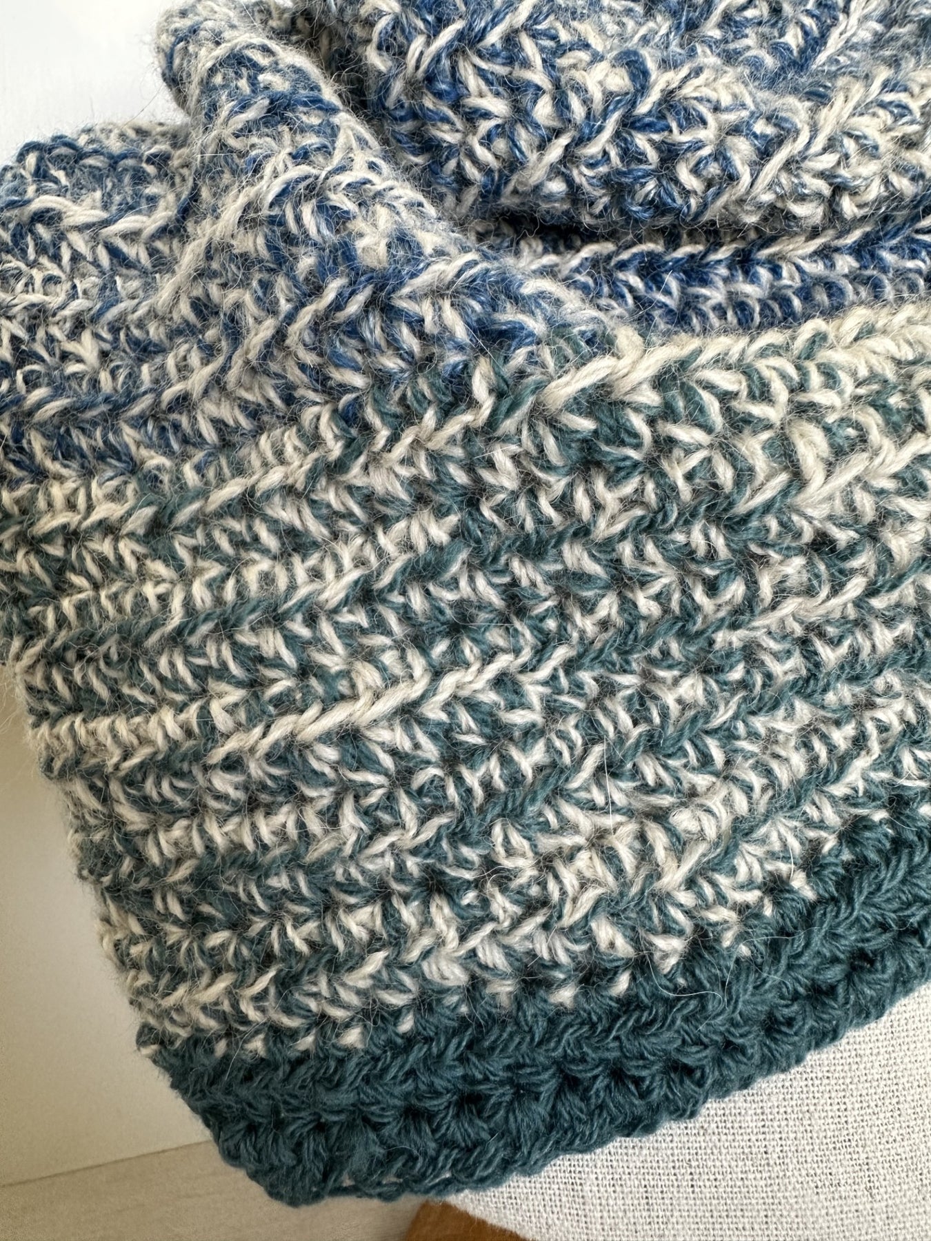 Cosy 'Azure' Crocheted Handspun Scarf
