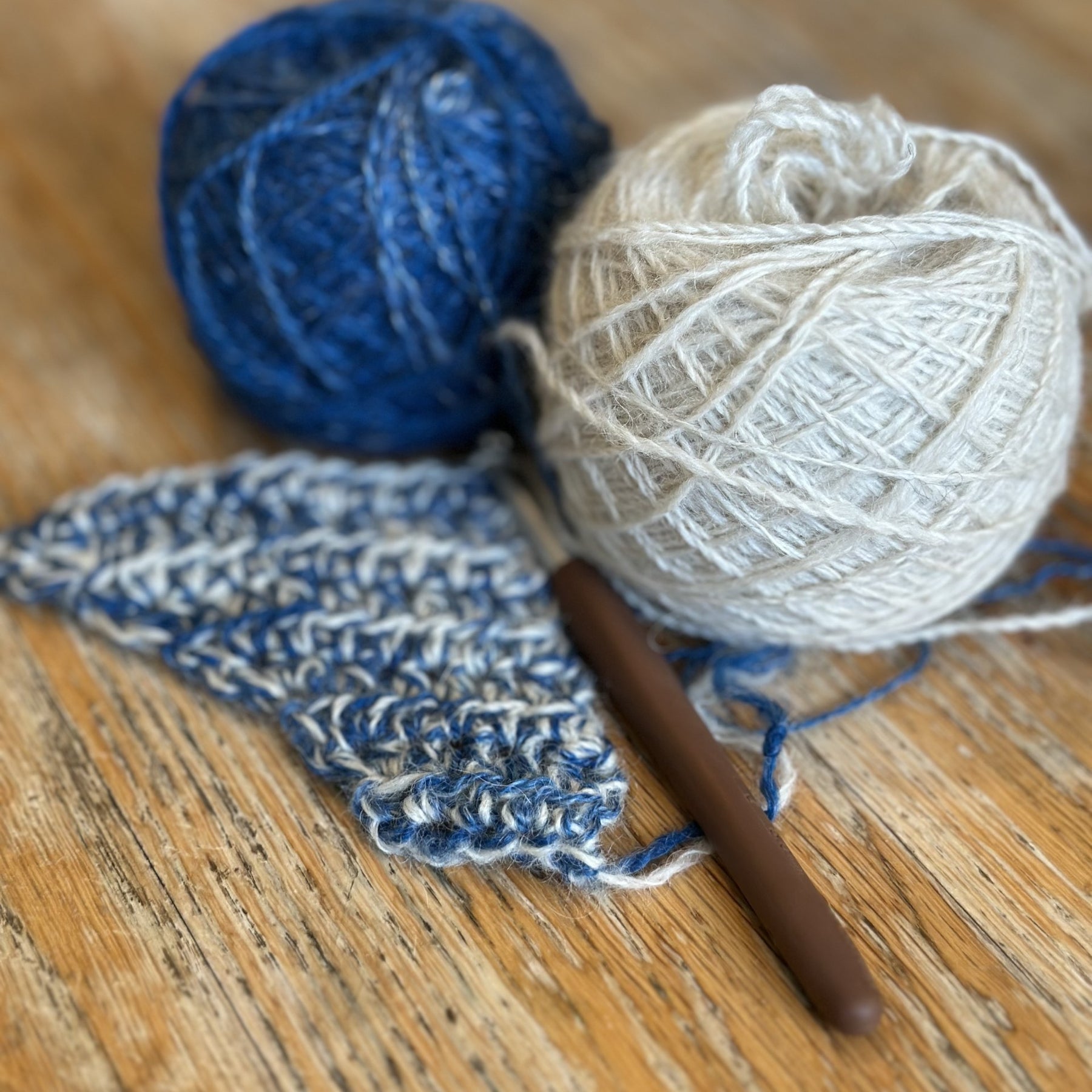 Cosy 'Azure' Crocheted Handspun Scarf