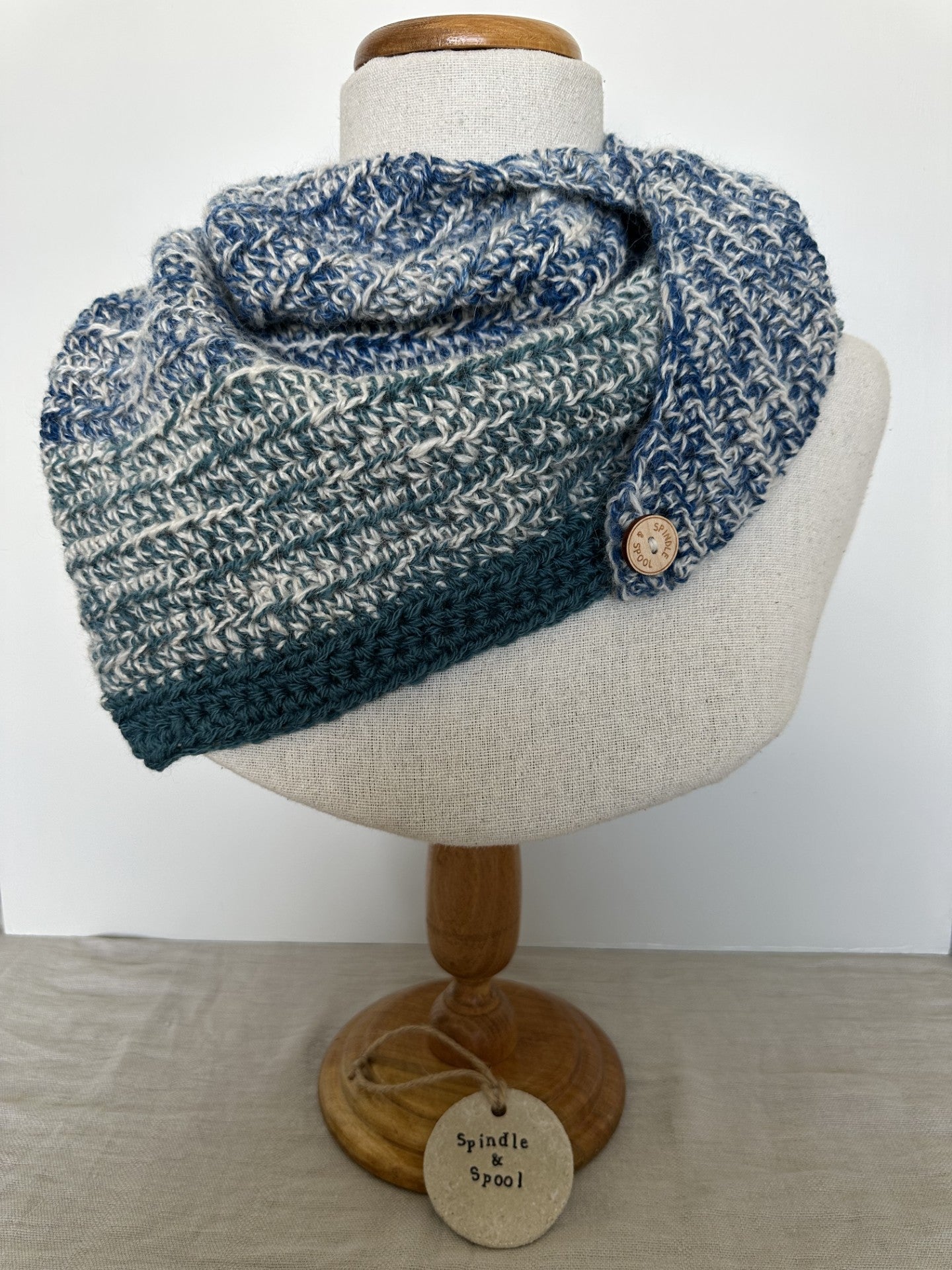 Cosy 'Azure' Crocheted Handspun Scarf