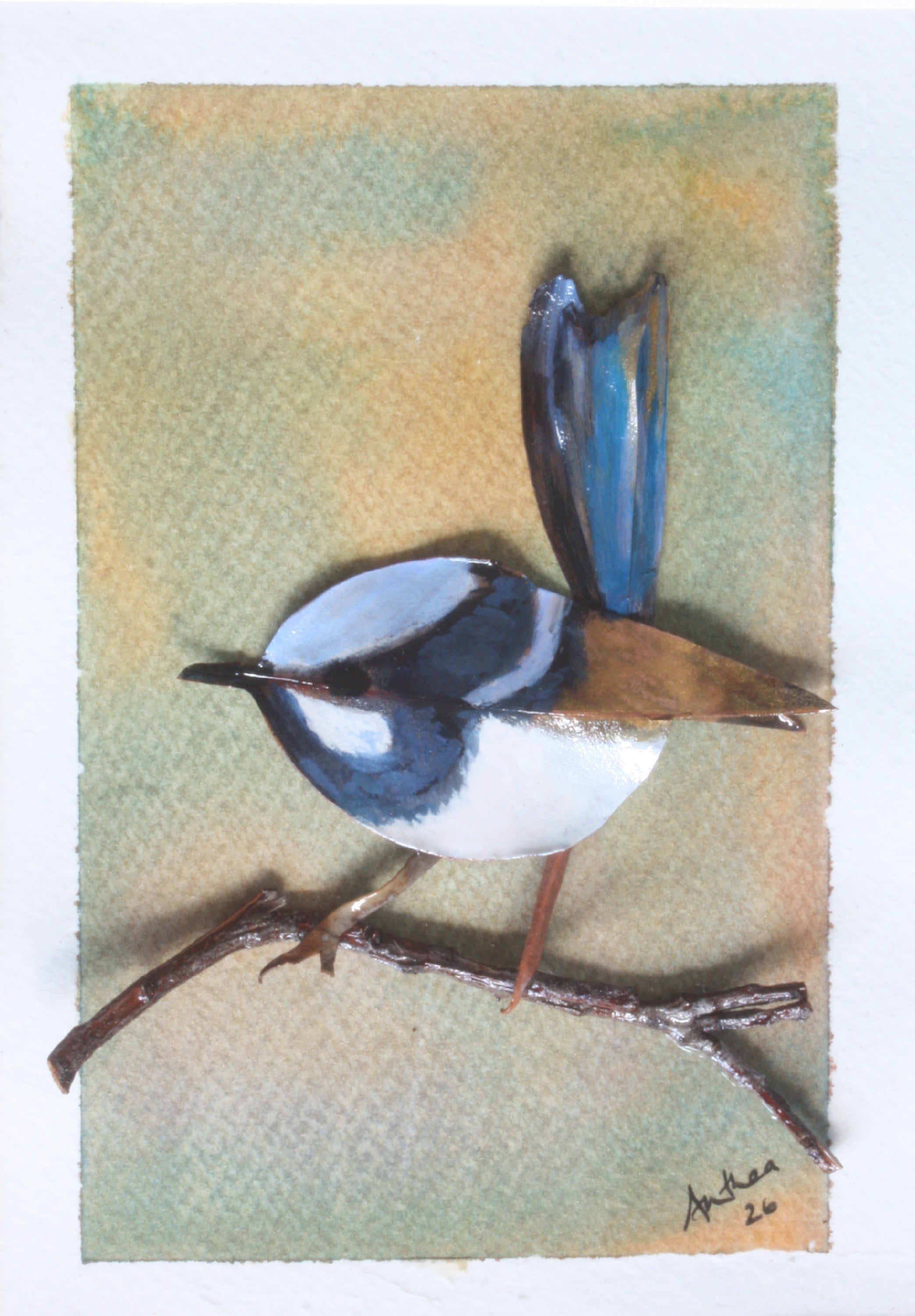 Reserved For Lynne x Male Fairy Blue Wren Original Artwork