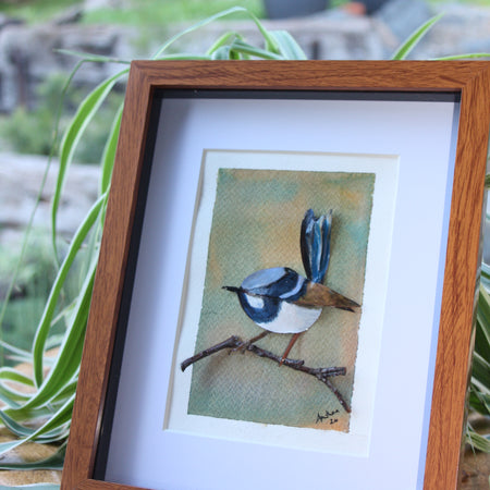 Reserved For Lynne x Male Fairy Blue Wren Original Artwork