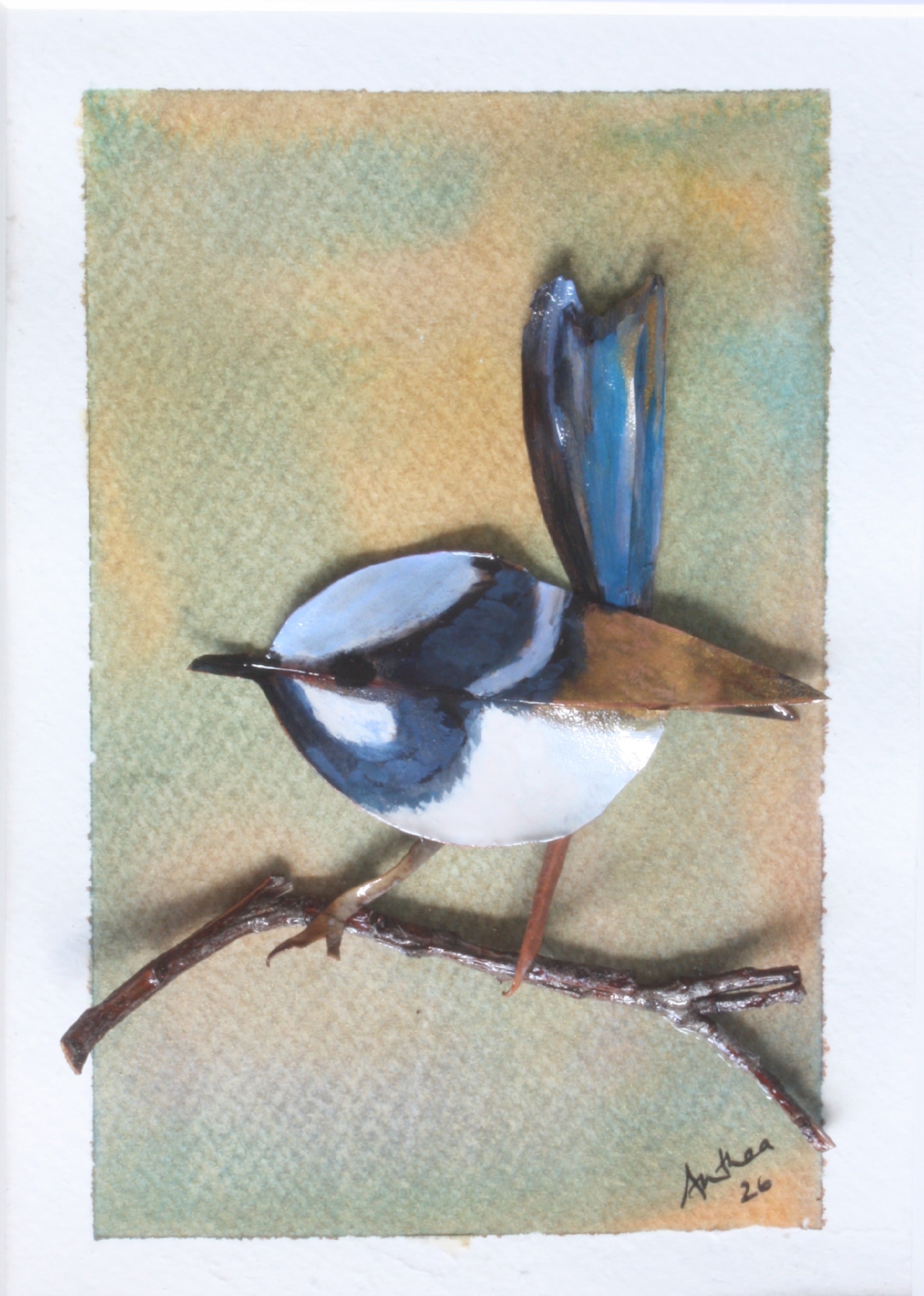 Reserved For Lynne x Male Fairy Blue Wren Original Artwork