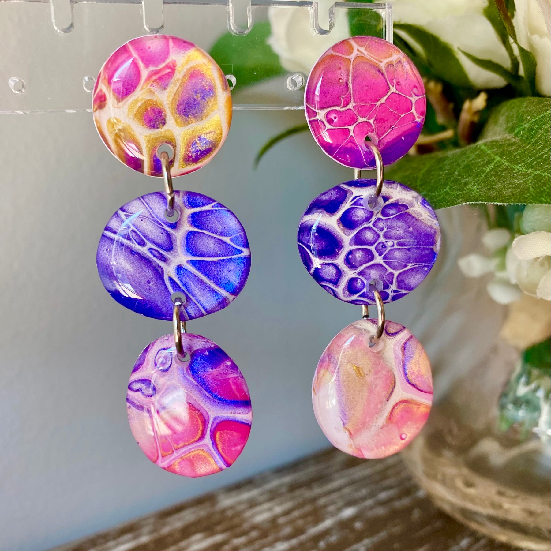 Artisan Hand Painted Stud Dangle Earrings