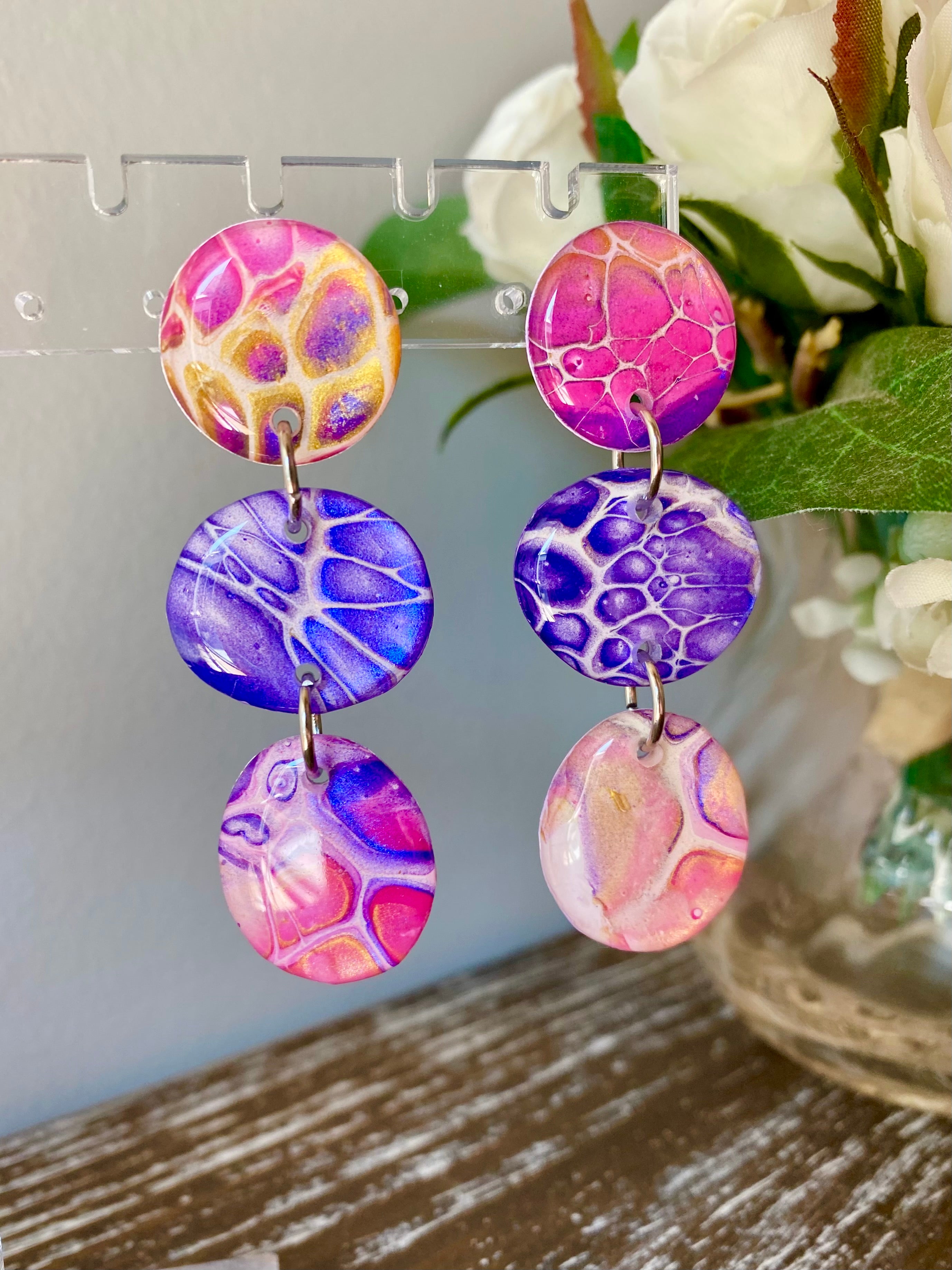 Artisan Hand Painted Stud Dangle Earrings