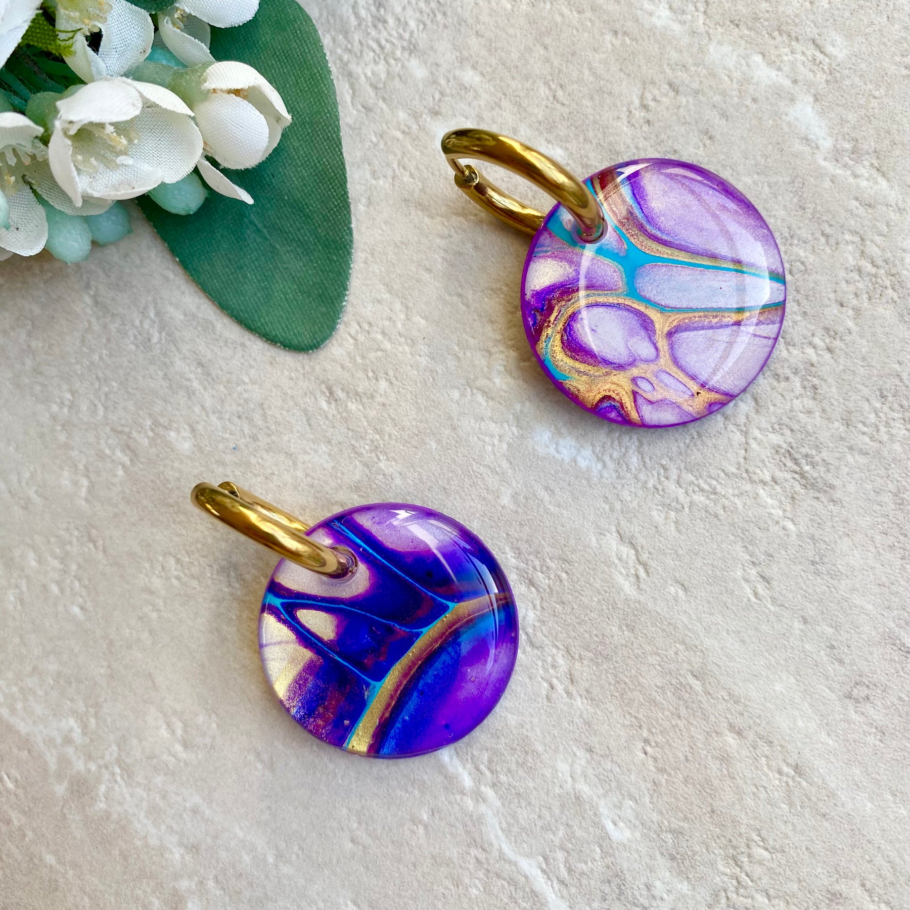 Turquoise Purple Huggie Hoop Earrings