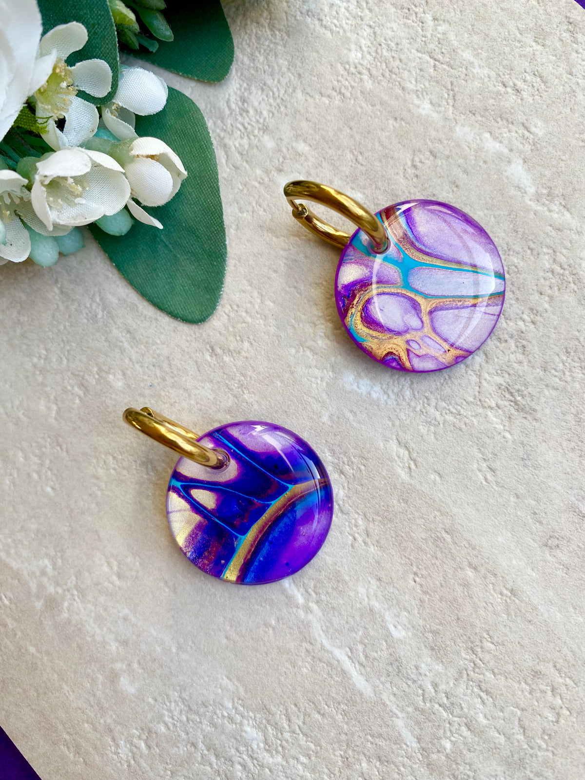 Turquoise Purple Huggie Hoop Earrings