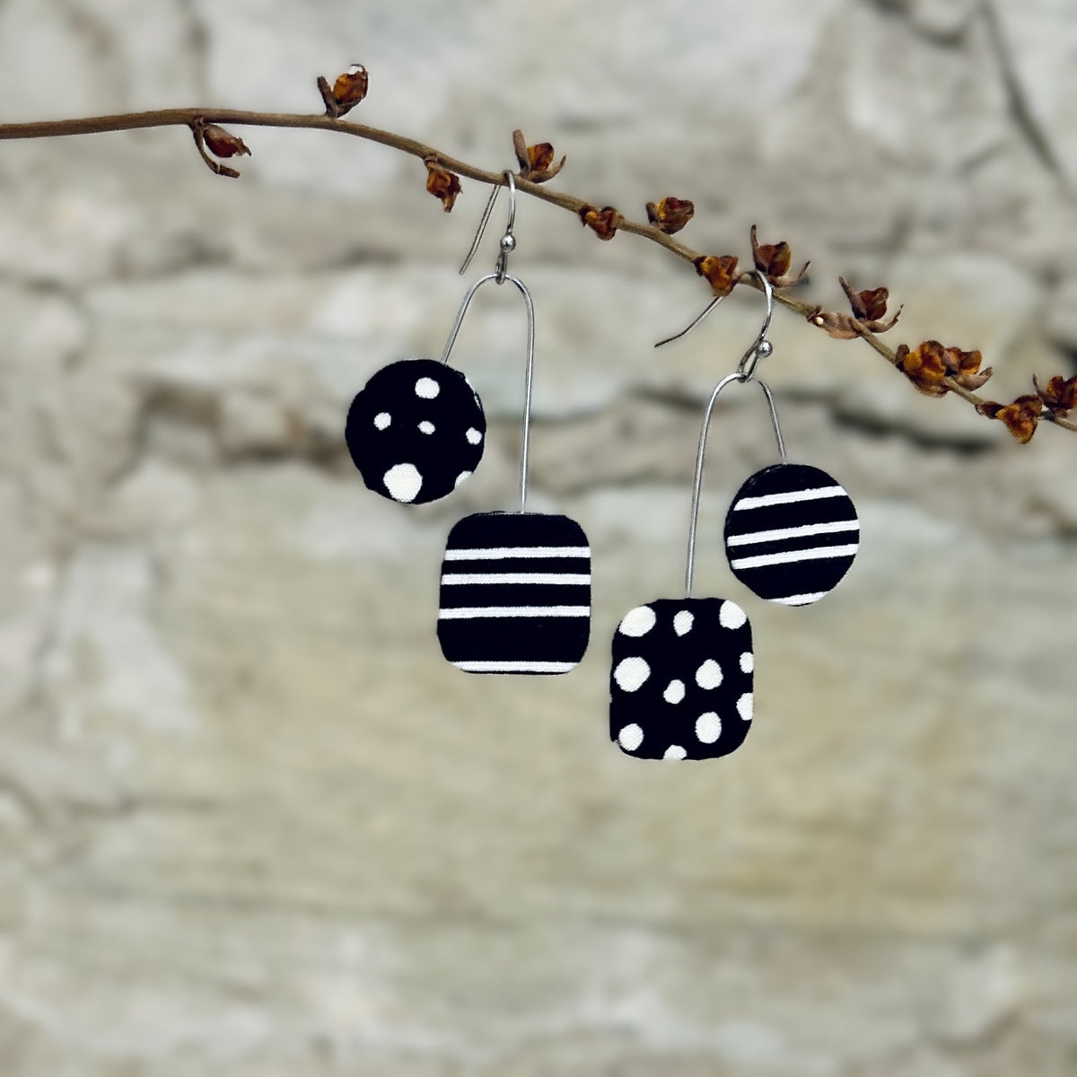 Earrings Asymmetrical Multi Colour Options - Black White Orange Purple Lime