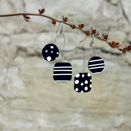Earrings Asymmetrical Multi Colour Options - Black White Orange Purple Lime