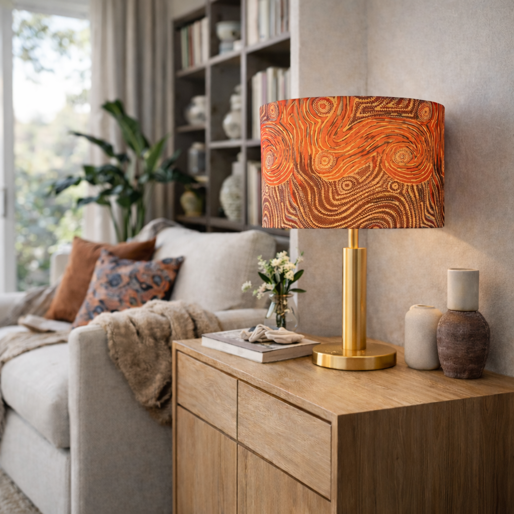Aboriginal art Mina Mina lampshade - handmade by Emotive Collection Australia