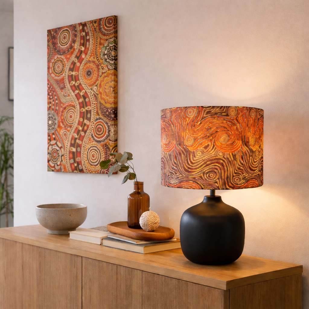 Aboriginal art Mina Mina lampshade - handmade by Emotive Collection Australia