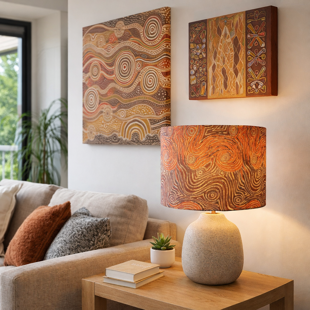 Aboriginal art Mina Mina lampshade - handmade by Emotive Collection Australia
