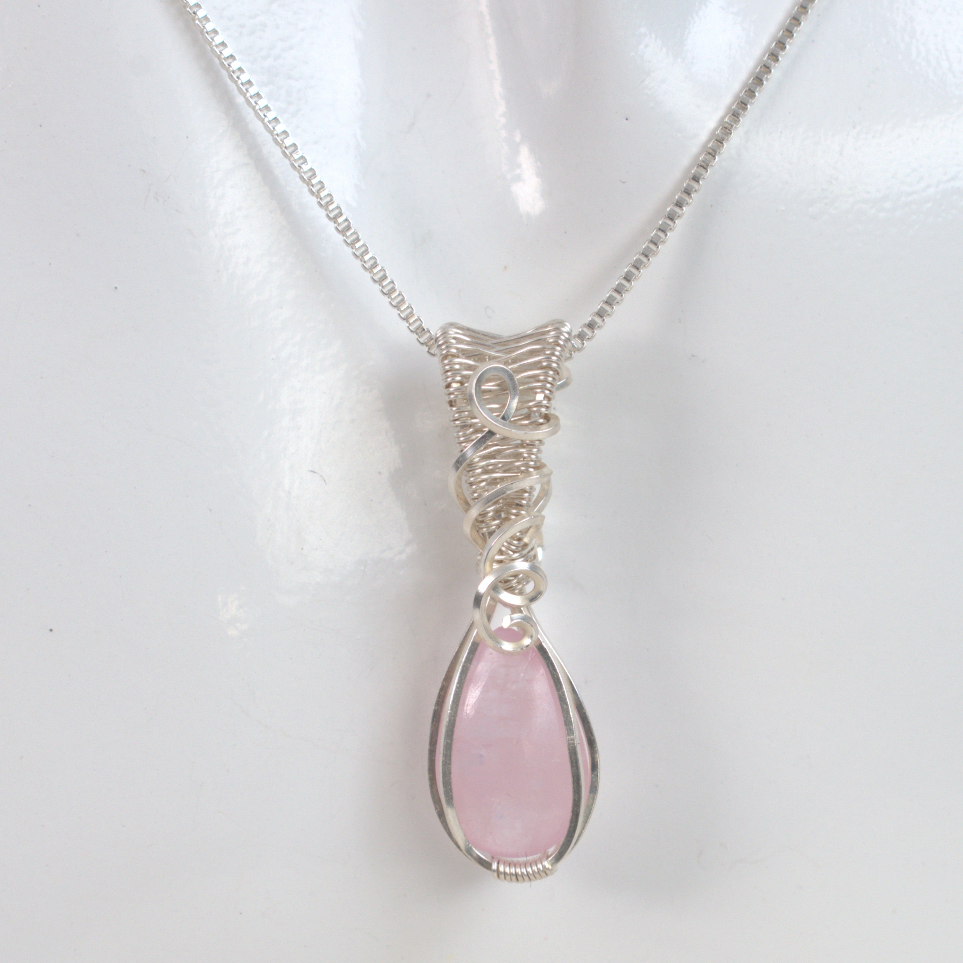 Amity - Natural Morganite Pendant in Silver-Filled Wire