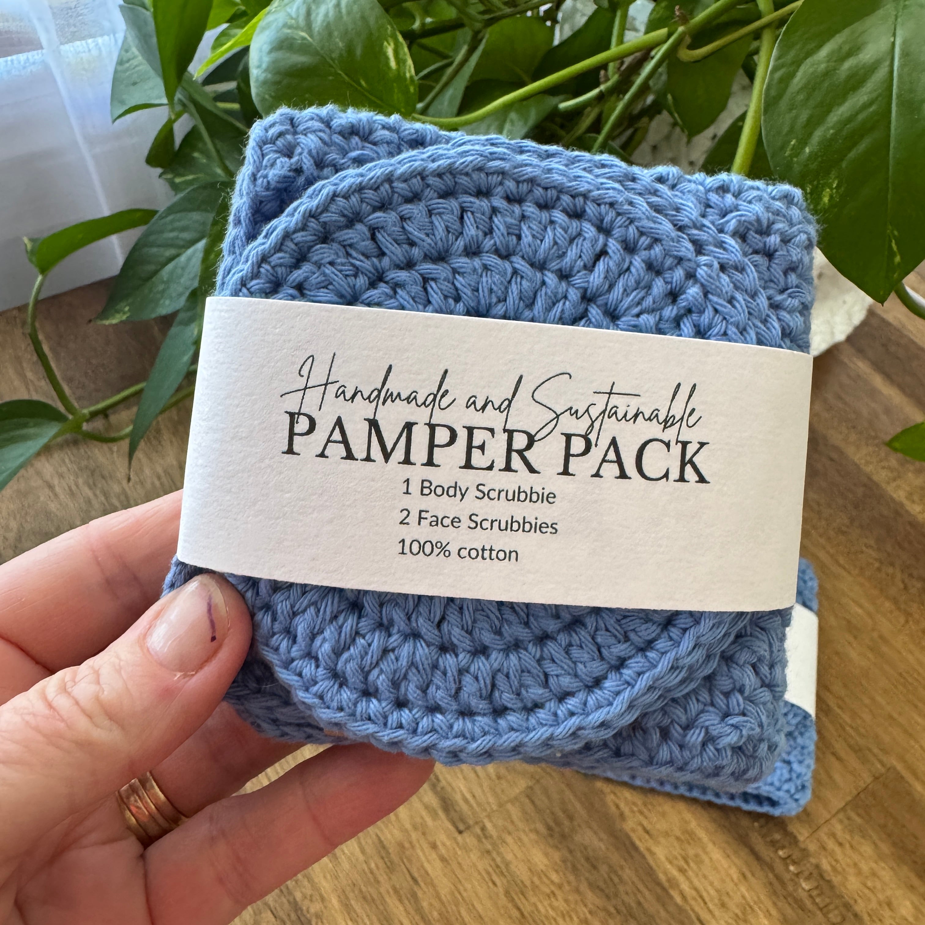 Handmade Pamper Pack | Crochet Body & Face Scrubbie set | Dusty Blue