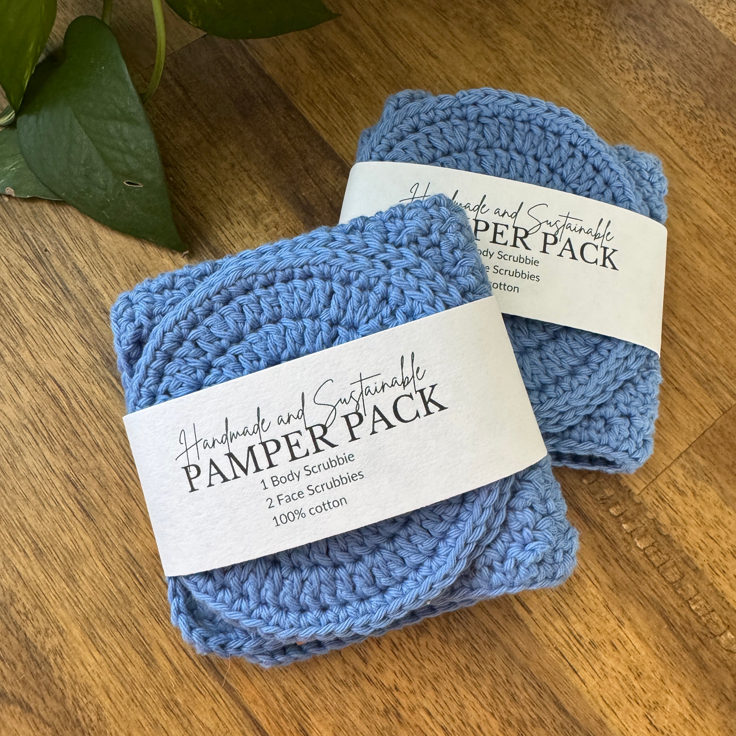 Handmade Pamper Pack | Crochet Body & Face Scrubbie set | Dusty Blue