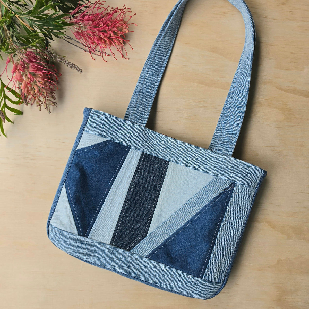 Upcycled Handbag- Scrap Denim Jeans & Pre-loved Fabrics