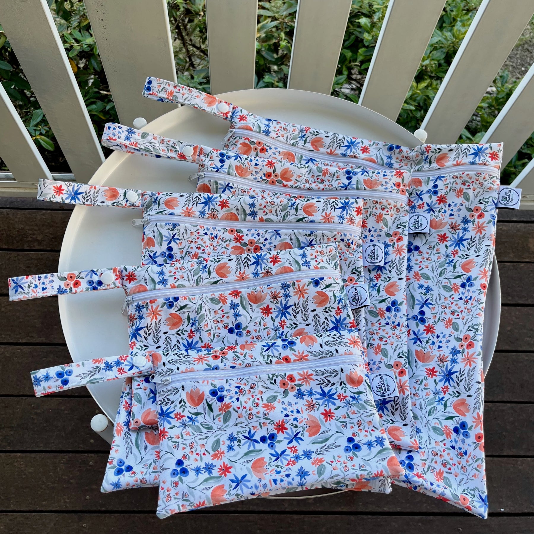 PRE-ORDER Water-resistant wet bags - Denmark Collection - Orange and Blue Watercolour Floral (Eszter's Creations)