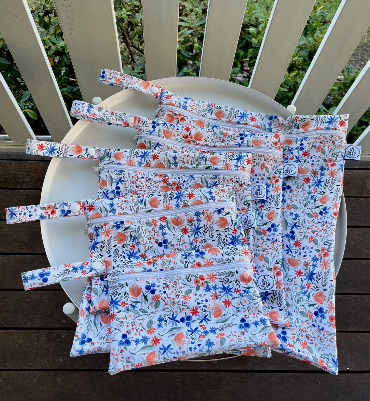 PRE-ORDER Water-resistant wet bags - Denmark Collection - Orange and Blue Watercolour Floral (Eszter's Creations)