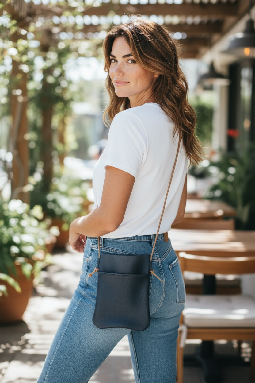 Genuine Navy Leather Phone Sling