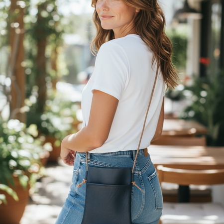 Genuine Navy Leather Phone Sling