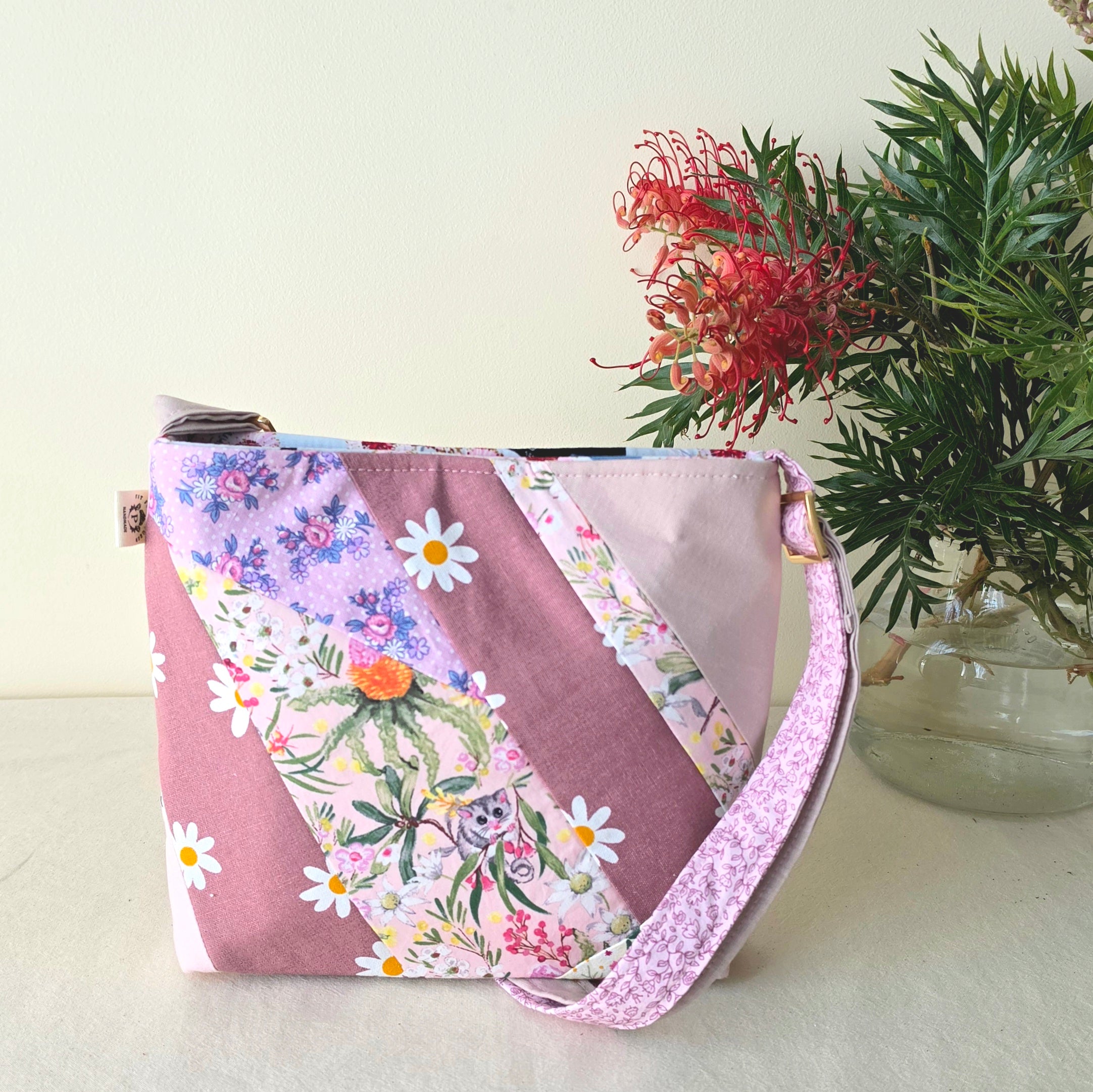 Repurposed Fabric Remnants Bag |  Pink Possum