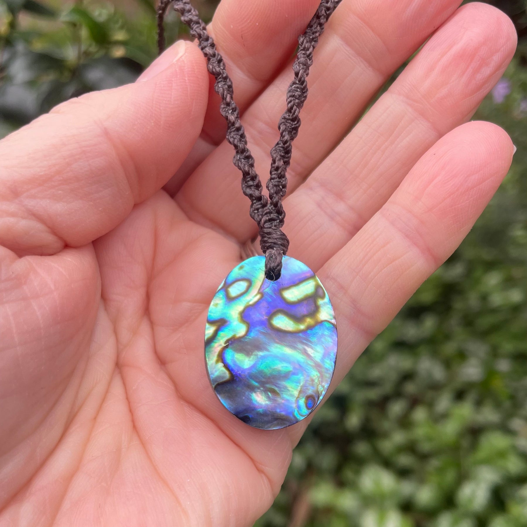 Abalone Shell Pendant, Macrame necklace adjustable, boho