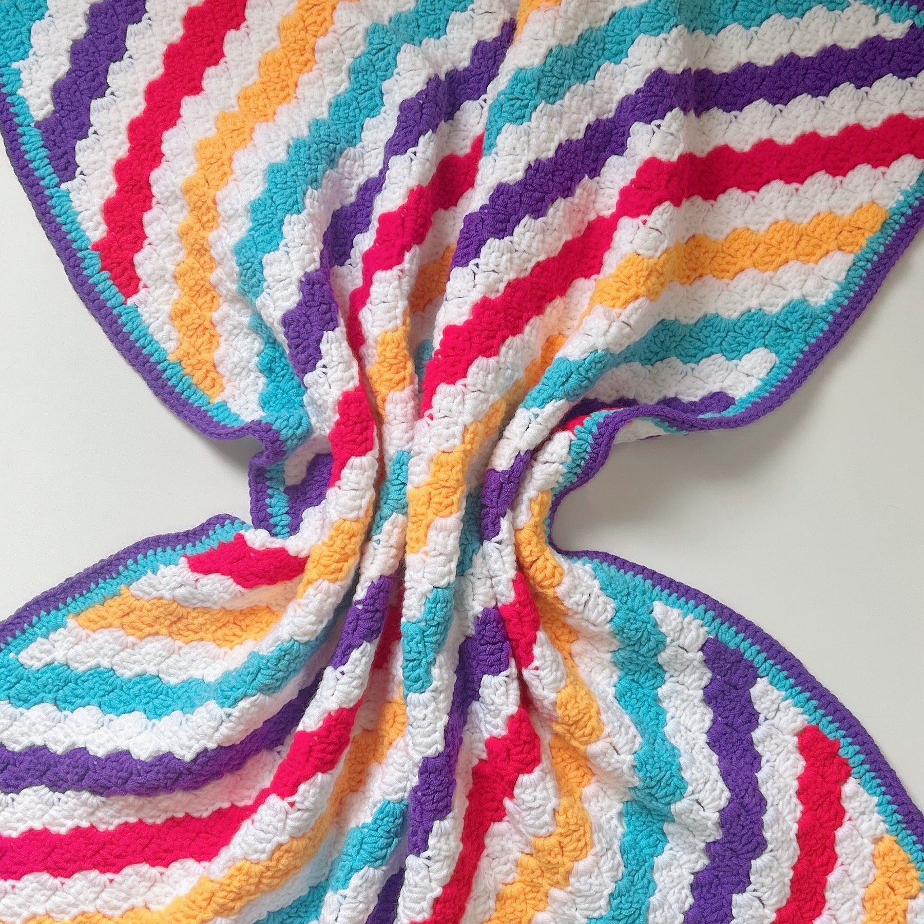 Handmade Crochet Blanket - Rainbow Stripe Baby Blanket - Colourful Nursery Throw