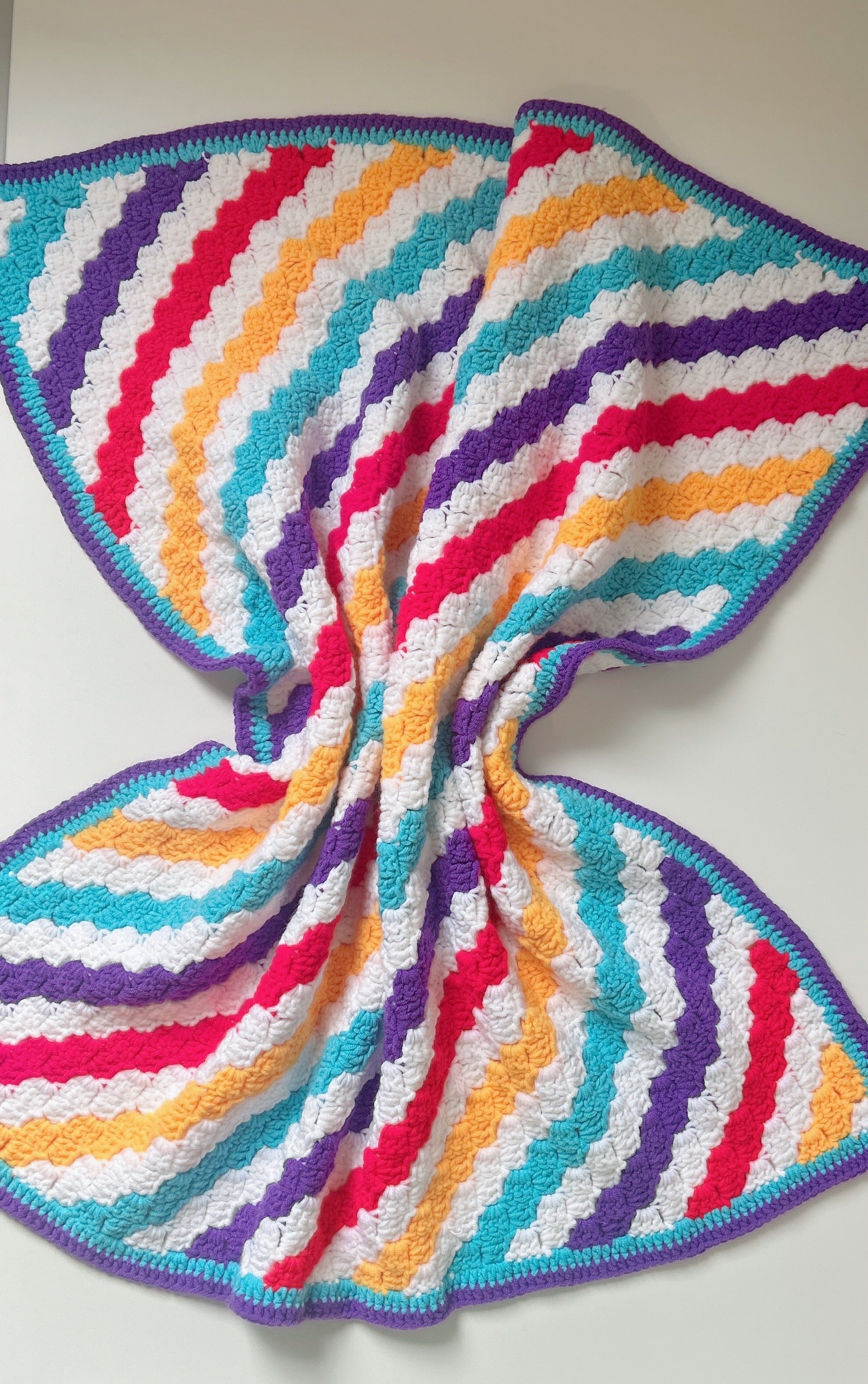 Handmade Crochet Blanket - Rainbow Stripe Baby Blanket - Colourful Nursery Throw
