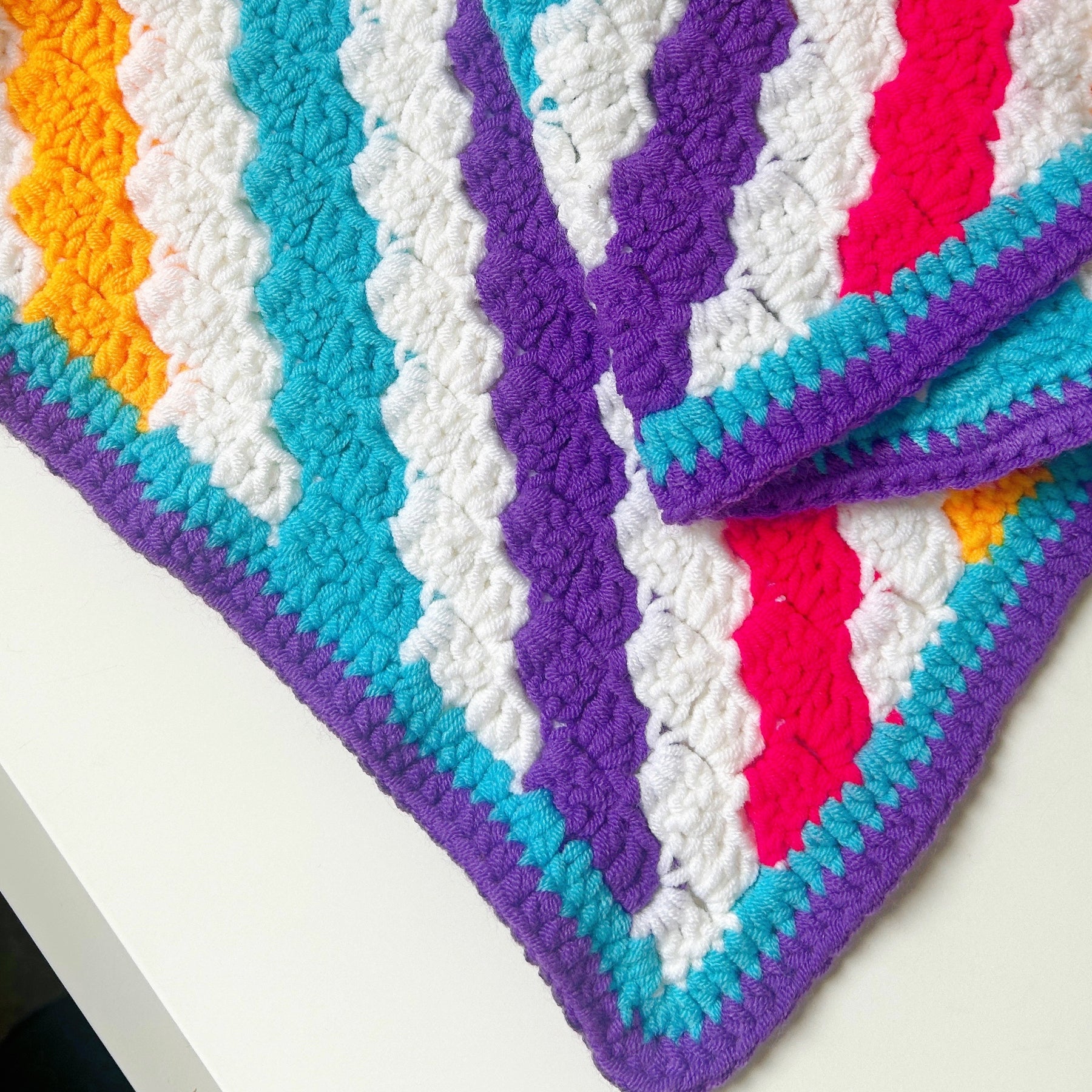 Handmade Crochet Blanket - Rainbow Stripe Baby Blanket - Colourful Nursery Throw
