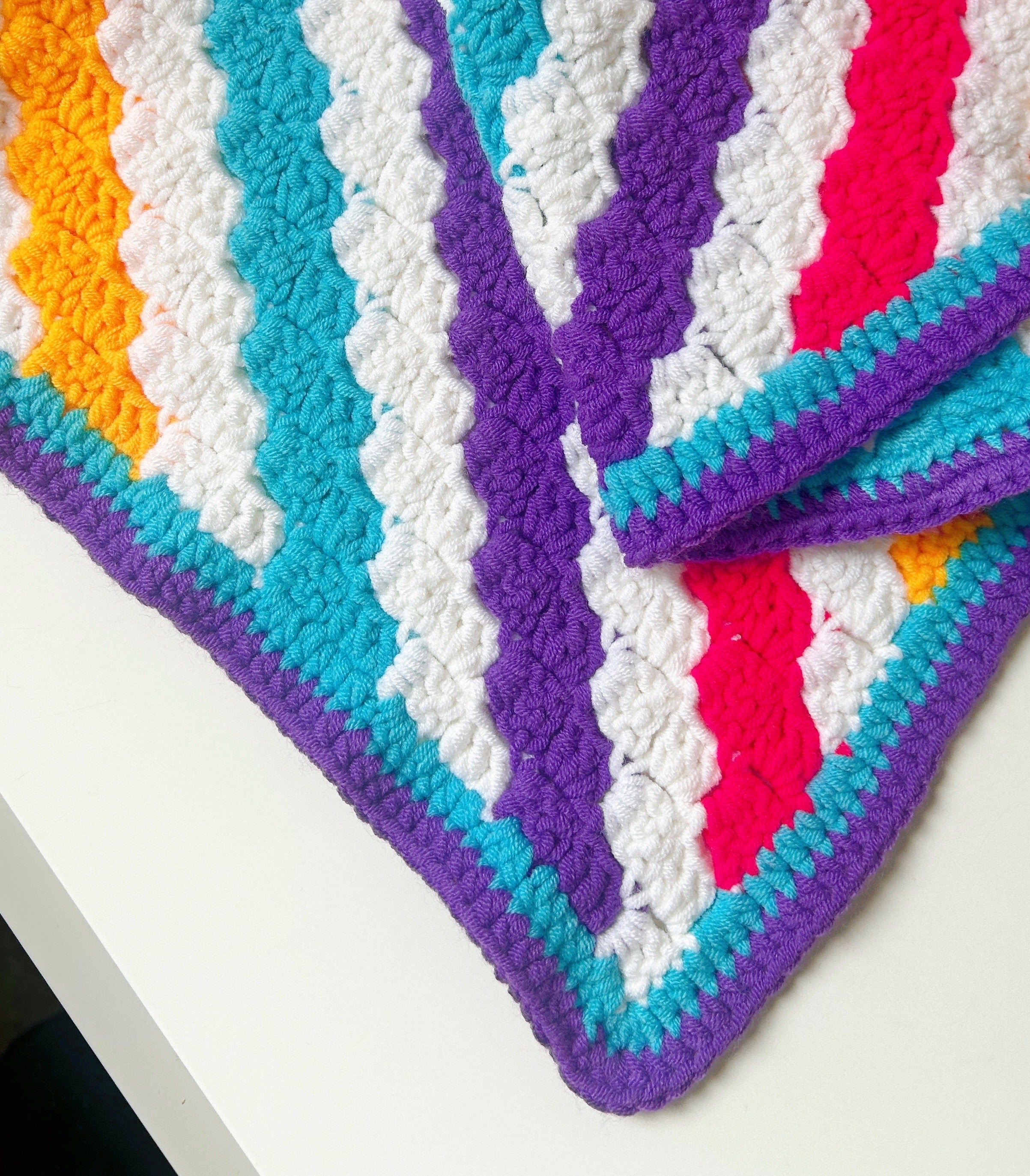 Handmade Crochet Blanket - Rainbow Stripe Baby Blanket - Colourful Nursery Throw