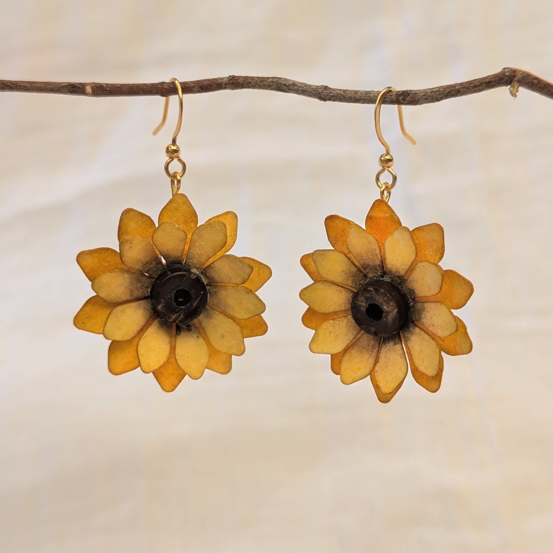 Sunflower Watercolour Paper Earrings | Handmade Floral Dangle Earrings